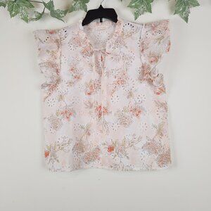 Solitaire Size L Floral Eyelet Ruffle Sleeve Pastel Boho Cottagecore Top Blouse